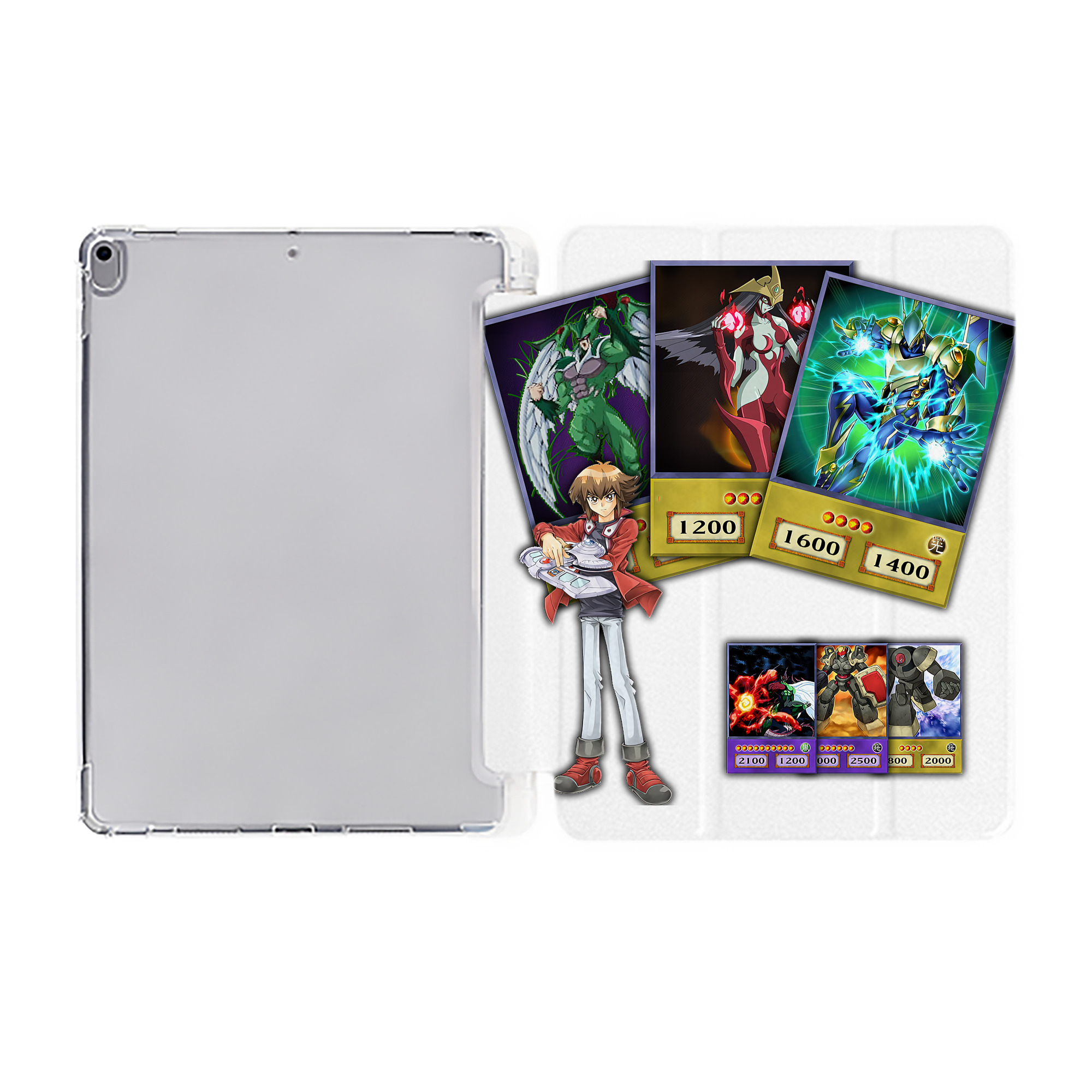 （画像用） 遊☆戯☆王 Yu-Gi-Oh! IPad ケース ペン収納付き 三つ折りスタンド PUレザー×シリコン 対応機種9.5/10.5/10.9インチ